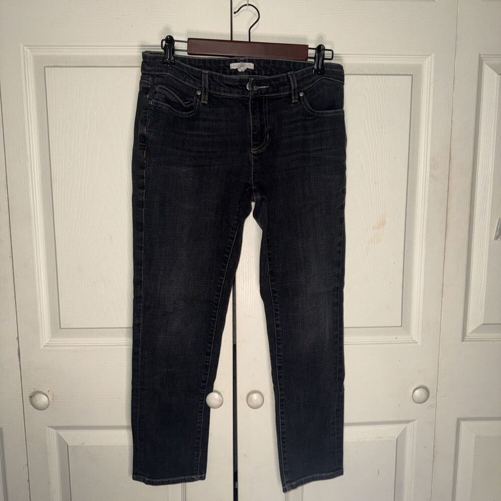 Eileen Fisher Slim Straight Leg Jeans Women Size 8P Faded Black Stretch Denim